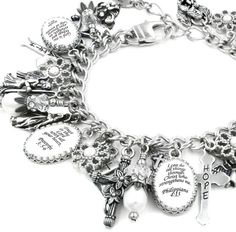 This enchanting Bible Verse bracelet is created with bible verses of in sterling silver crown frames, 10 real fresh water... Inspirational Silver Stainless Steel Bracelets, Inspirational Hypoallergenic Silver Bracelets, Inspirational Sterling Silver Nickel-free Bracelets, Scripture Bracelet, Verse Bracelet, Crown Frames, Bible Verse Bracelet, Bible Verse Jewelry, Beautiful Bible Verses