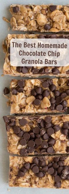 the best homemade chocolate chip granola bars with text overlay that reads, the best homemade chocolate chip granola bars