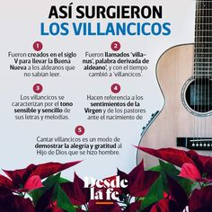 an advertisement for a guitar that is in spanish and english, with the caption'as surigieron los villancos '