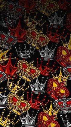 many crowns are shown on a black background