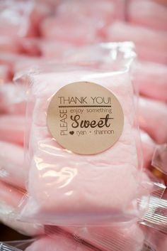 a thank you label on some pink marshmallows