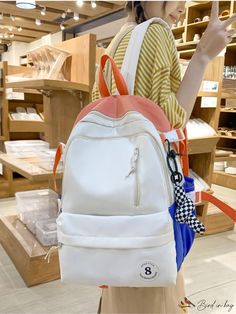 BirdinBag - Stylish Colorblock Backpack with Release Buckle - Fashionable and Functional White Leather Backpack For School, White Leather Backpack For Back To School, White Leather Student Backpack, Casual White Leather Backpack For Back To School, White Leather Standard Backpack For Students, White Casual Leather School Backpack, Casual White Leather Backpack For School, Casual White Leather School Backpack, Casual White Leather Backpack With Large Capacity