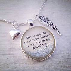 Personalized Jewelry You Were My Favorite Hello Memorial | Etsy Hardest Goodbye, Memory Crafts, Discount Ideas, Coupon Storage, Angel Wing Necklace, Sparkle Necklace, Difficult People, Coupon Organization, You Are My Favorite