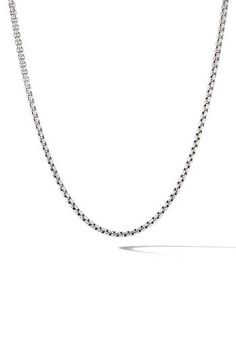 A polished box chain necklace made from sterling silver adds subtle shine to your neckline. Lobster clasp closure Sterling silver Made in the USA Sterling Silver Box Chain Necklace In White Gold, Formal Sterling Silver Box Chain Necklace, Classic Sterling Silver Chain Necklace With Solid Link, Classic Box Chain Necklace, Mido Ocean Star, Tissot T Touch, David Yurman Mens, Oyster Perpetual Datejust, Box Chain Necklace