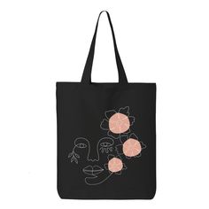 "One Line Face Tote Bag, Minimalist Art, One Line Drawing, Abstract Face Design, Gift For Her, Shopping Bag, Cotton Tote Bag, Flowers Woman 6.0 oz., 100% cotton 20\" self-fabric handles 9\" handle drop Bottom gusset 15\"W x 16\"H x 3\"D" Artistic Black Bag For Everyday Use, Artsy Black Bags For Everyday Use, Artsy Black Bag For Everyday Use, Artistic Black Shoulder Bag For Everyday Use, Artistic Black Shoulder Bag For Everyday, Artsy Black Shoulder Bag For Daily Use, Artistic Black Everyday Bags, Artsy Black Rectangular Bag, Artistic Black Shoulder Bag With Large Capacity