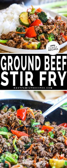 ground beef stir fry with vegetables and rice