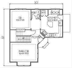 the first floor plan for this house shows the living room and dining area, as well as the second bedroom