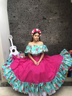 Mexican dress with top Handmade skirt Frida Kahlo style-womans mexican boho coco theme party day of the dead costume 100cm Coco Inspired Outfits, Folklorico Photoshoot, Mexican Dresses For Women, Mariachi Dress, Traditional Mexican Clothing, Mexican Dresses Traditional, Mexican Fancy Dress, Mexican Traditional Clothing, Coco Theme Party