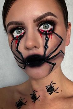 Spider Web Makeup, Spider Makeup, Maquillage Yeux Cut Crease, Cute Halloween Makeup, Halloween Fest