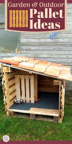 a wooden pallet with the words garden and outdoor pallet ideas on it's side