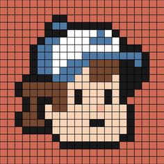 an image of a pixel art style character in blue and white headbands on a red background