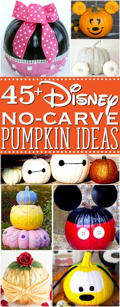 pumpkins decorated with faces and bows are featured in this postcard for the disney no - carve pumpkin contest