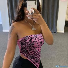 Orcajump - Paisley Print Off Shoulder Sleeveless Bandana Tube Top, Sexy Nightclub Loose Stylish Tube Top, Women's Clothing Bandana Tube Top, Dream Outfits, Pink Top, Top Women, Tube Top, Paisley Print, Night Club, Off Shoulder, Paisley