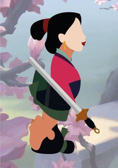 Mulan Half And Half, Mulan Art Draw, Mulan Tattoo Minimalist, Mulan Painting, Mulan Wallpapers, Mulan Reflection, Disney Minimalist, Disney Queens