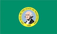 the washington state flag is shown in blue and green with an image of george washington