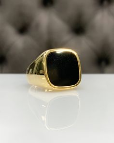 Men Ring with Onyx, Black Pinky Signet Ring, Square Shape Genuine Gemstone, Stylish Gold / Silver Ring, Handmade Jewelry, Best Gift for Him ◎ Details ◎ ○ Material 14K Solid Gold or 925 Sterling Silver Weight of Ring : approx 18.00 gr Height of Ring : approx 5.30 mm ○ Upgrade to Solid 18K Gold, please click the link below: https://www.etsy.com/listing/962826004 ○ Gemstone Natural Onyx Gemstone approx. 15 mm x 15 mm 4.23 ct Made to Order HANDMADE ITEM ○ For Men Collection : https://etsy.me/2PmKJMW Luxury Onyx Rings For Formal Occasions, Modern Black Enamel Rings For Formal Occasions, Modern Black Enamel Rings For Formal Events, Luxury Enamel Gemstone Ring For Gift, Classic Rings With Polished Edges For Formal Occasions, Formal Yellow Gold Enamel Ring With Polished Finish, Black Engraved Ring With Polished Finish For Formal Occasions, Modern Onyx Rings For Formal Occasions, Formal Black Engraved Ring With Polished Finish