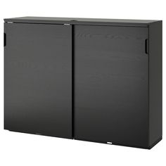 a black cabinet with two doors on it