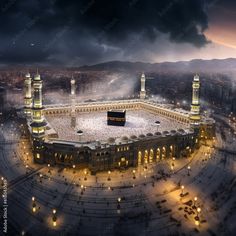 an aerial view of the kabab in the middle of the city at night