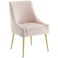 a pink chair with gold legs on a white background