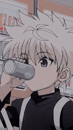 an anime character drinking from a cup