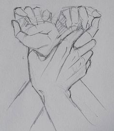 a pencil drawing of two hands holding something in each other's palms, with one hand on the ground