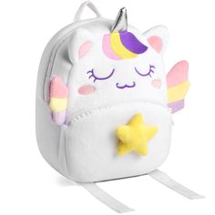 PRICES MAY VARY. 🌸UNIQUE DESIGN: Lovely constructed from the most comfortable plush materials and featuring favorite colorful patterns, our toddler backpack would let your little one be happy all day. Inspired by the artwork of a loving artist, our exclusive collection channels her spontaneous use of color and childlike sense of wonder. The collection of the kids backpack captures the spirits of imagination and fashion which inspire your little one to explore their dreams. Registered US patent. White Cartoon Backpack For Back To School, Playful White Student Backpack, Cute Plush Bags For Gifts, Cute Plush School Bags, Kawaii Plush School Backpack, Fun White Standard Backpack, Cute Plush Backpack For Everyday Use, Playful White Backpack For School, Cute Backpack For Playtime