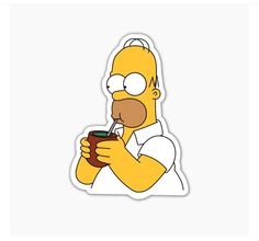 the simpsons sticker is holding a drink in his hand and drinking from a cup