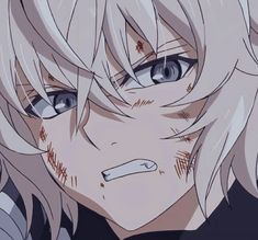 an anime character with blonde hair and blue eyes looking at the camera while staring straight ahead