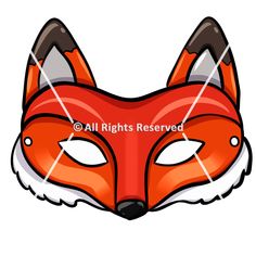 a red fox mask with brown ears and white nose, on a white background - all rights reserved