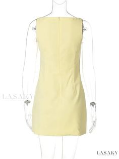 Sleek Sleeveless Mini Bodycon Dress Slim Fit Sheath Mini Dress For Summer, Chic Yellow Stretch Sleeveless Dress, Elegant Yellow Sleeveless Mini Dress, Elegant Yellow Mini Sleeveless Dress, Slim Fit V-neck Mini Dress For Summer, Slim Fit Knee-length Mini Dress For Summer, Fitted Summer Dress With Side Zipper, Stretch Dresses With Side Zipper For Summer, Summer Stretch Dress With Side Zipper