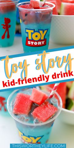 toy story kid - friendly drink with watermelon slices in it