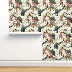 two wallpapers with dinosaurs on them