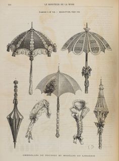 an old book with different types of umbrellas