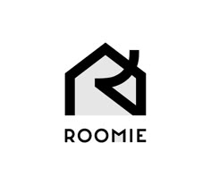 the roomie logo is shown in black and white