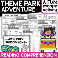 the theme park adventure reading and writing activity for children to use in their homeschool