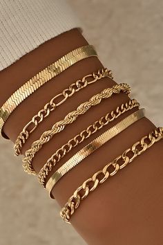 Details Occasion Special Occasion Category Jewelry Material 100% Alloy Customize Bracelet, Texture Metal, Gold Bracelet Set, Beach Anklets, Snake Chain Bracelets, Jewelry Accessories Ideas, Jewelry Lookbook, Watches Women Fashion, Cuban Chain