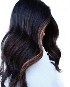 40+ Gorgeous Balayage on Black Hair Ideas Trending in 2022 17 Black With Caramel Balayage, Purple Hair Highlights, Long Hair Highlights, Plum Hair, Dark Brunette Hair, Money Piece, Black Hair Color