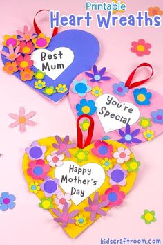 two heart shaped greeting cards with the words best mum and happy mother's day