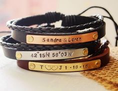 "Forever His--4-27-2012"   "I am His--4-27-2012" Bracelet For Boyfriend, Anniversary Bracelet, Leather Braces, Matching Couple Bracelets, Couples Bracelets, Girlfriend Anniversary Gifts, Matching Couple Gifts, Customised Bracelets, Bracelets For Boyfriend