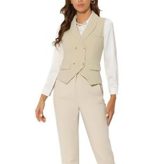 This professional waistcoat features a shawl lapel and is double-breasted to show your elegance and femininity at the same time. Dress up with classic shirts, dress pants, and blazers for business professionals, or pair them with tees, shorts, skirts, or dresses for a casual chic look. This fitted silhouette keeps vest all time and the adjustable strap at the back offers a more accurate fit. This suit vest is made of lightweight and comfortable fabric with a double-breasted, pointed hem, flap po Shawl Lapel Suit, Womens Suit Vest, Waistcoat Suit, Womens Tailored Suit, Black Suit Vest, Halloween Costume Suit, Womens Waistcoat, Shorts Skirts, Outerwear Vest