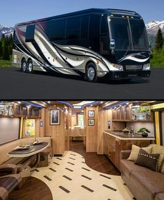 the interior and exterior of a motor home