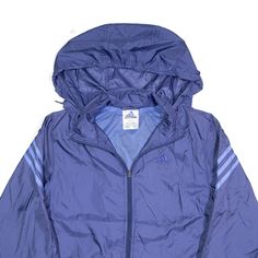 Item is in good used condition. >Size: S >Armpit To Armpit: 20" >Armpit To Cuff: 19" >Collar To Hem: 25" Blue Hooded Moisture-wicking Track Jacket, Blue Sportswear Windbreaker For Gym, Blue Hooded Track Jacket For The Gym, Blue Hooded Track Jacket For Gym, Blue Sporty Windbreaker For Gym, Sporty Blue Windbreaker For Gym, Blue Hooded Outerwear For Workout, Blue Sports Windbreaker With Adjustable Hood, Blue Nylon Sports Hooded Jacket