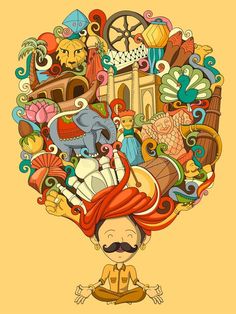 Incredible India Posters, Rajasthani Art, Sketch Note, India Painting, Arte Doodle, Kids Animals, Man Illustration