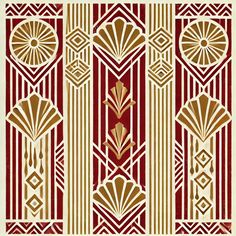 an art deco wallpaper with gold and red stripes