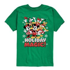 He will be ready for holiday gatherings with this boys' Mickey Mouse & Friends Holiday Magic Tee. © Disney FEATURES Crewneck Short sleevesFABRIC & CARE Solid colors: cotton; Heather colors: cotton, polyester Machine wash Imported Size: X Large. Color: Med Green. Gender: male. Age Group: kids. Pattern: graphic. Material: Polyester|Cotton. Disney Attire, Friends Boys, Mike And Sulley, Friends Holiday, Disney Valentines, Christmas Glasses, Graphic Material, Mickey Christmas, Disney Boys