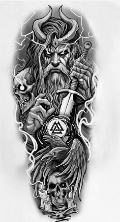 Danish Zehen Tattoo, Bansuri Tattoo, Krishna Bansuri, Thor Tattoo, Venom Tattoo, Viking Warrior Tattoos, Arm Tattoos Drawing, Norse Mythology Tattoo, Valkyrie Tattoo