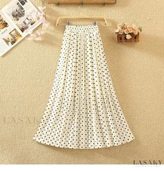 Lasaky - High-Waisted Polka Dot Chiffon Asymmetrical Skirt for Beach Vacations and Resort Getaways Skirt For Beach, Chiffon Midi Skirt, Vacation Maxi Dress, Polka Dot Midi Skirt, White Long Skirt, Skirts Midi High Waisted, Polka Dot Skirt, Printed Midi Skirt, Beach Vacations