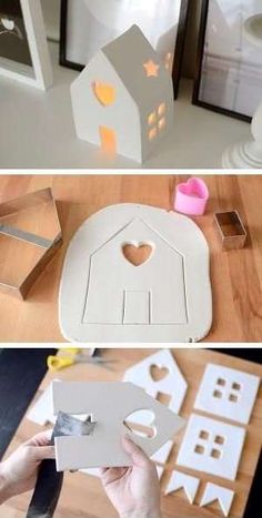 the process of making a house out of cardboard and cut it into pieces with scissors