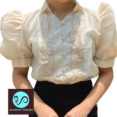 Filipiniana Ladies Barong With Puffy Sleeves philippine Sized - Etsy Debut Court, Barong Filipiniana, Philippine Costume, Barong Tagalog, Modern Filipiniana, Filipiniana Dress, Philippines Culture