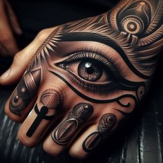 a hand with an eye and cross on it